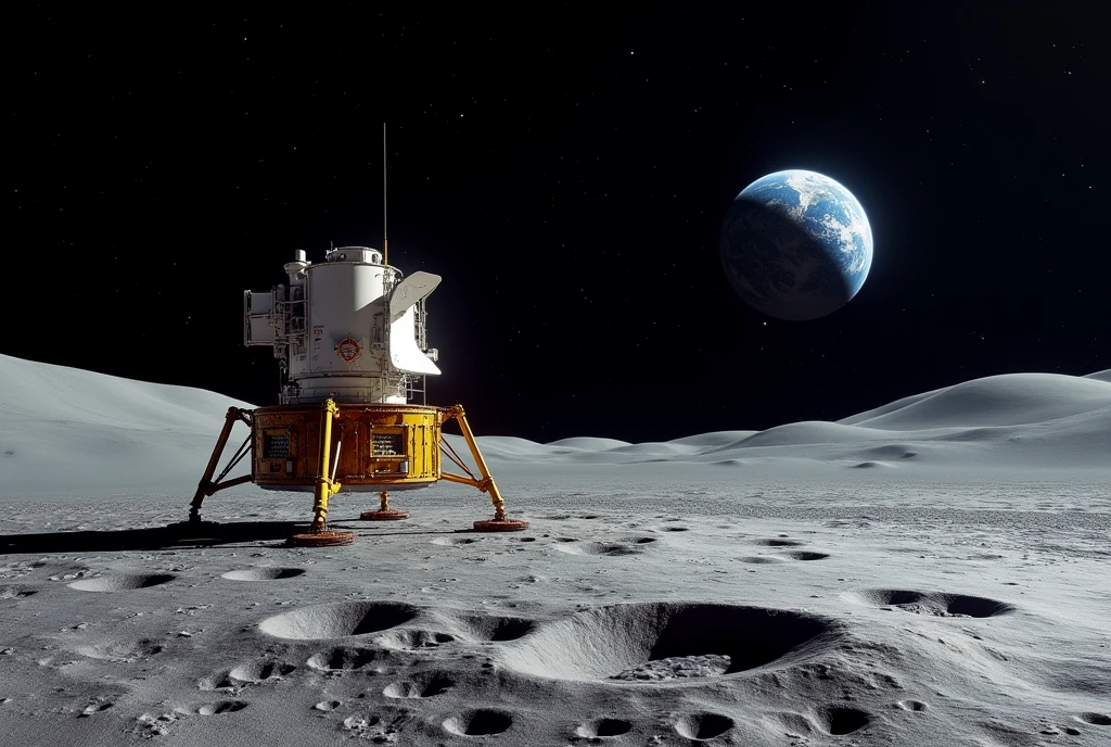 ((masterpiece, highest quality, Highest image quality, High resolution, photorealistic, Raw photo, Extremely detailed CG unified 8k wallpaper)), The giant craters on the moon, the Sea of ​​Tranquility, the Apollo 11 lunar lander, the blue Earth floating in the pitch black sky,