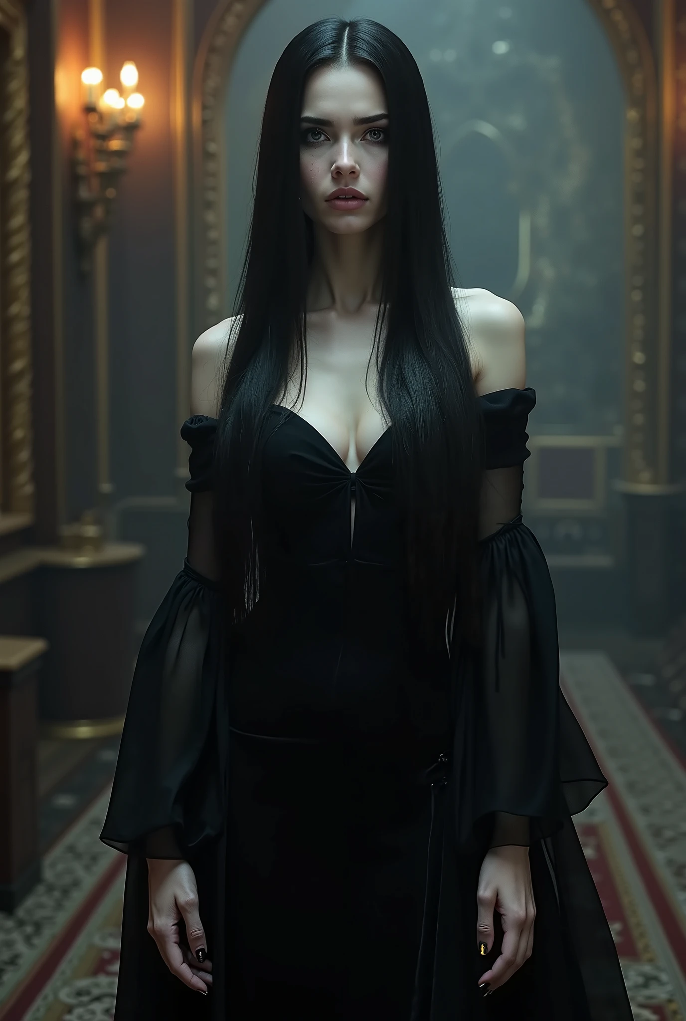 Vampire Lady Ursulla is an intriguing and enigmatic figure, surrounded by unique characteristics and a striking personality. With your pale skin and deep eyes, she personifies the vampire essence, carrying with it an air of mystery and seduction. Ursulla is known for its gothic and elegant style, que combina perfeitamente com sua personalidade intrigante e sofisticada. She has a magnetic presence, able to attract the attention of everyone around you. But beyond its imposing appearance, Ursulla is also a woman of great intelligence and insight.. She masters the art of persuasion and is able to influence others with her captivating words and gestures.. No entanto, There is a duality in your personality, because Ursulla is also a woman with a passionate and sensitive heart. Ela guarda segredos profundos, alimentados por uma busca constante por amor e intimidade verdadeira. Enfim, Vampire Lady Ursulla represents the fascinating combination of darkness and beauty, strength and vulnerability, cativando a todos com seu encanto.