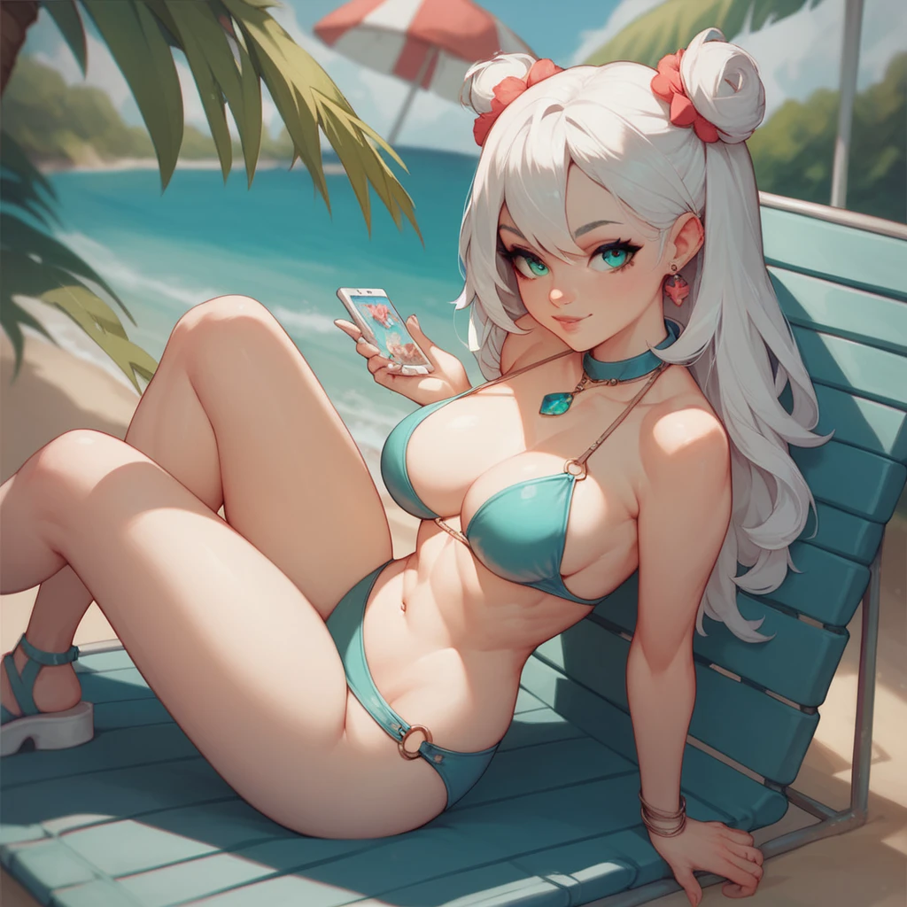 score_9, score_8_up, score_7_up, score_6_up BREAK solo,outdoor,beach,headphones around neck,zeroElie, black hairband, hair ribbon, long hair,floral print bikini,tanlines,sunglasses,lounging,beach chair,tropical drink,musical note,digital media player <lora:elie-pdxl-nvwls-v1:0.8>