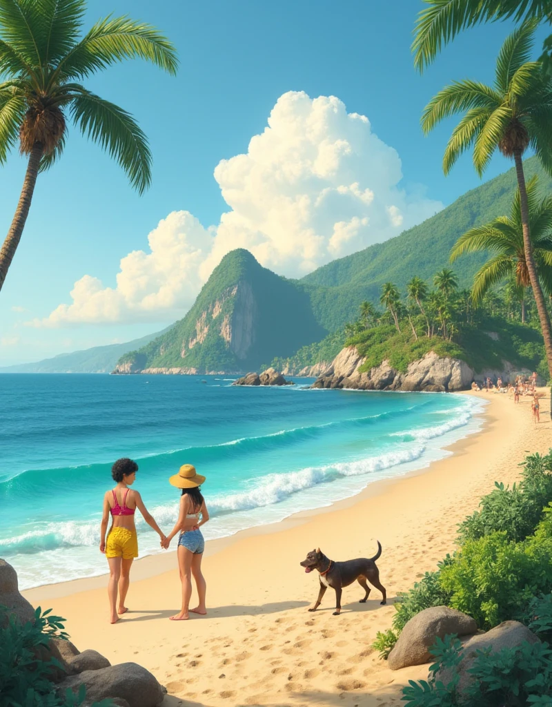 best quality, masterpiece, super high resolution, detailed background, realism, Illustrations, single, mghla at the beach.