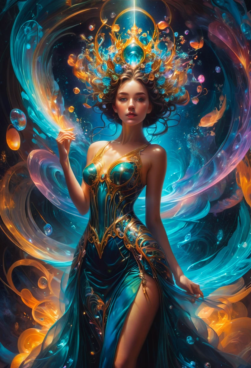 a beautiful whimsical woman standing under a multi-colored binary blackhole with an accretion disc, casting magic, glowing trails following her arms, wearing professional makeup, by Lois van Baarle, by Greg Rutkowski, by artgerm, by beeple, by studio ghibli, cinematic angle, volumetric lighting, 4k resolution, octane render, trending on artstation, masterpiece <lora:AetherPunkAI:0.8> AetherPunkAI <lora:CandyMagic:0.8> candymagic , vibrant , sugary aura