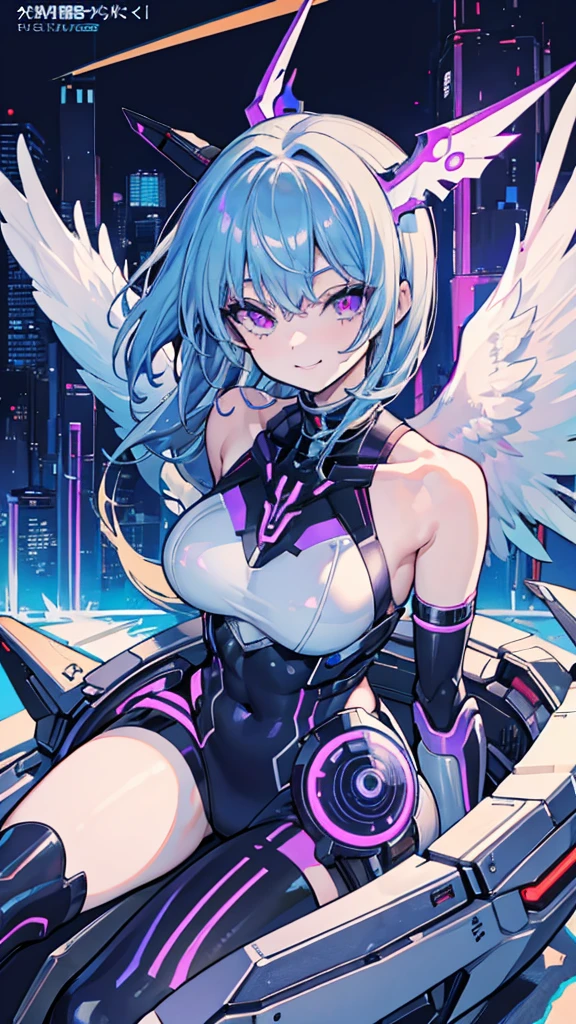 最high quality、Best image quality、masterpiece、and((cute、1、Best Bust、Medium Bust、Beautiful Blue Eyes、Spread your chest wide,Pastel colored hair、ponytail、Disheveled Hair、thin、Highest valley、Cyber Suit、smile、necklace、Show the whole body、Cyber Wings、Random Pause)）high quality、Beautiful art、background((universe space)),Tabletop、Exquisite design、Visual Arts、Written boundary depth、Best lighting、Highest detail、8ｋ