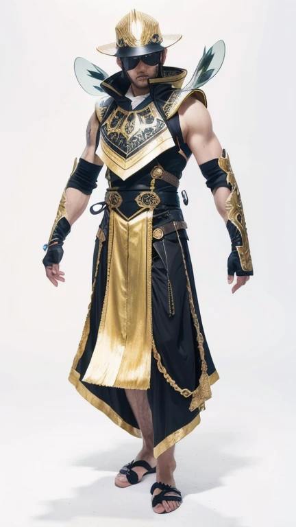 Picture of a a young boy standing Turn back , focus to many people in the city,nude ass,Ancient Korean teen guy prince,palace stage,one arm up,His right hand held a large golden lance. turn back to viewer nude ass, golden belt, many soldiers wearing full armour in blurry_background,