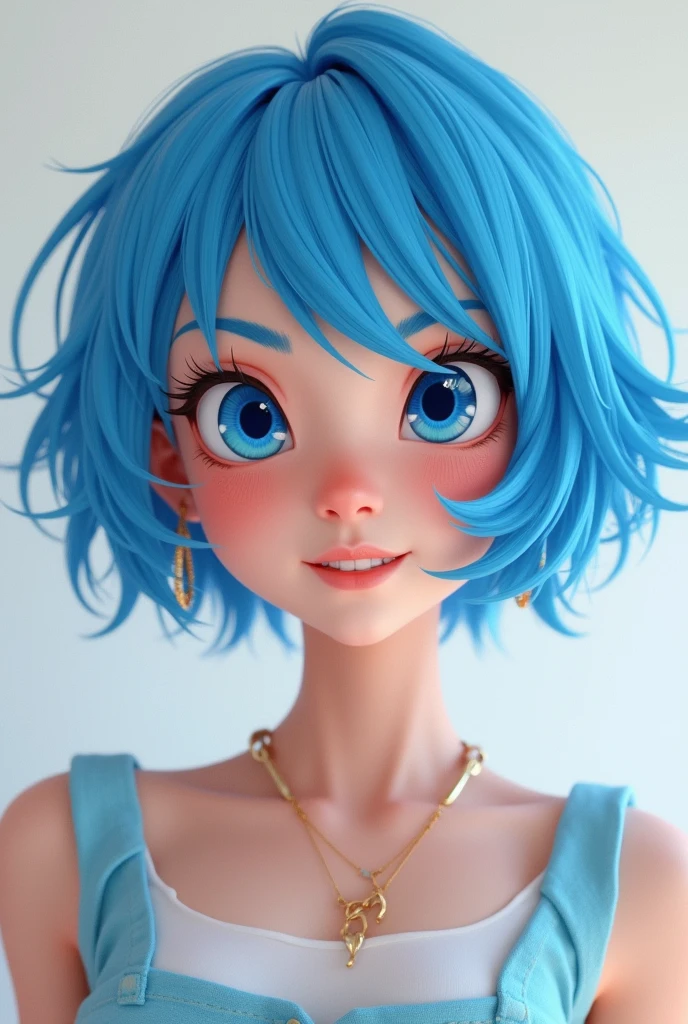 3D Beautiful Girl、blue hair bob、Hanging eyes、Teardrops、A fleeting smile、School Swimsuit、Tuck hair behind ears