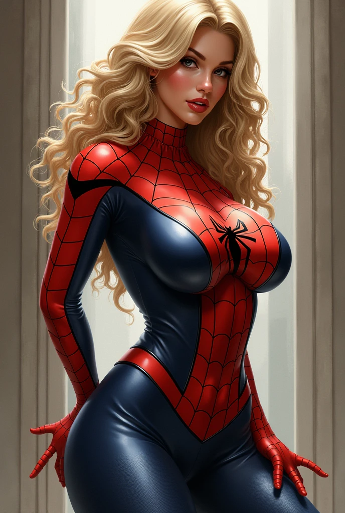 1girll, Solo,cowboy shot,[(Gradient background:1.5):0.8],simple background,Spider Man costume dress,Big breasts,