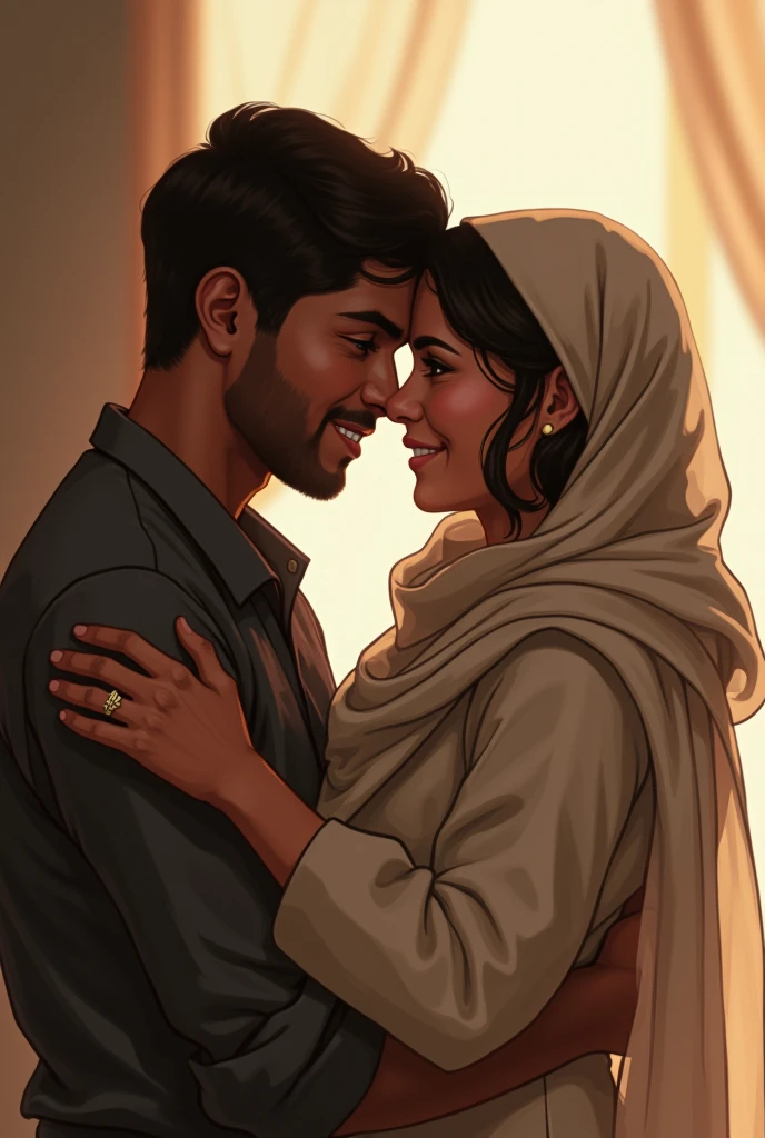 Hindi boy holding Muslim hijab girl with big tits