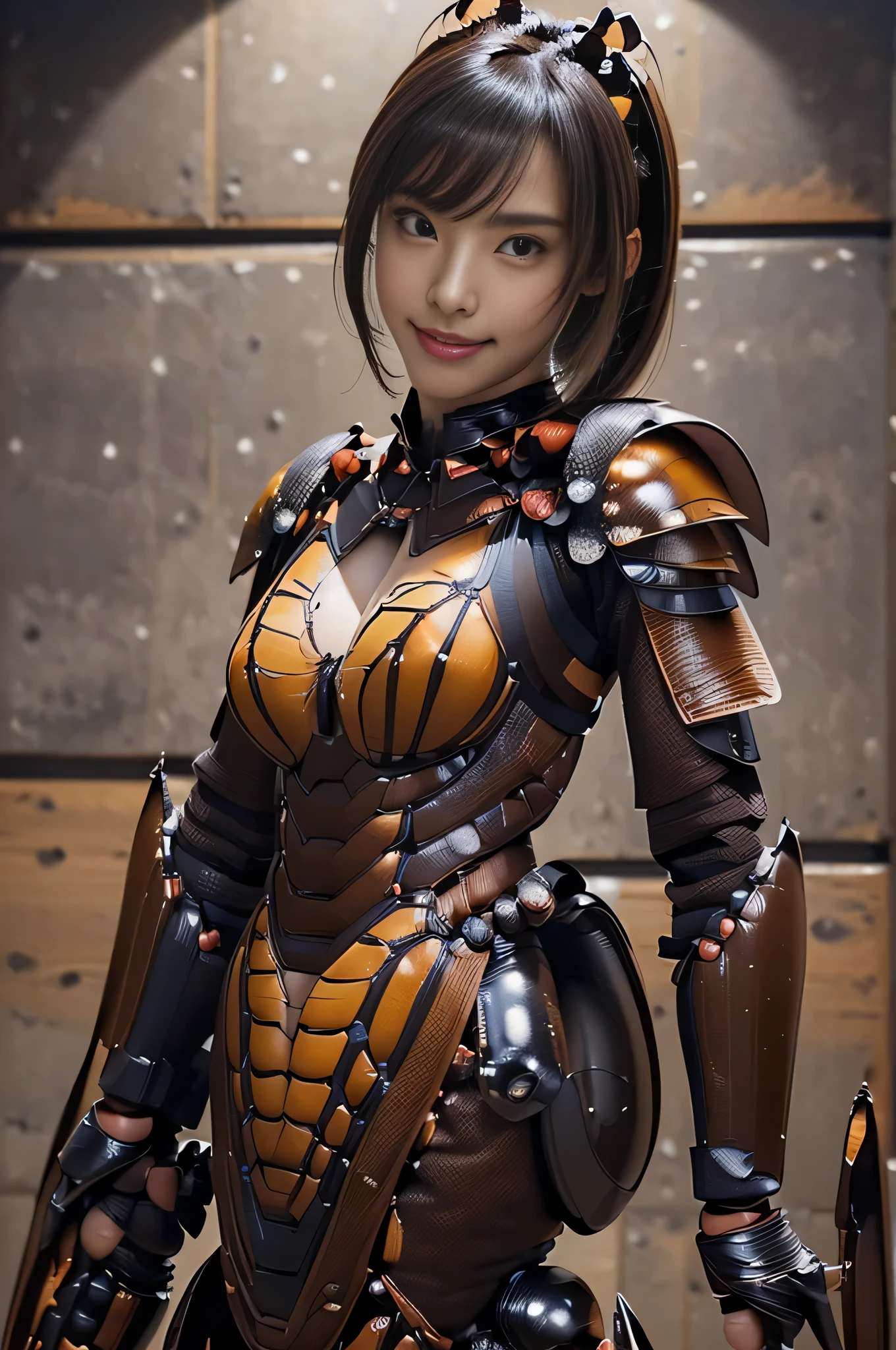 (high resolution,masterpiece,best quality,extremely detailed CG, anime, official art:1.4), realistic, photo, amazing fine details, all intricate, gloss and shiny,awesome many layers, 8k wall paper, 3d, sketch, kawaii, illustration,( solo:1.4), perfect female proportion,villainess, (fusion of dark brown cockroach and lady:1.4), (brown cockroach form lady:1.2), (brown cockroach lady:1.2), (fusion:1.2), (solo:1.4), (evil smile:1.2), muscular, abs, (cockroach brown exoskeleton bio insect suit:1.4), (cockroach brown exoskeleton bio insect armor:1.2), (brown transparency cockroach wing:1.4), (brown cockroach antennae:1.3),