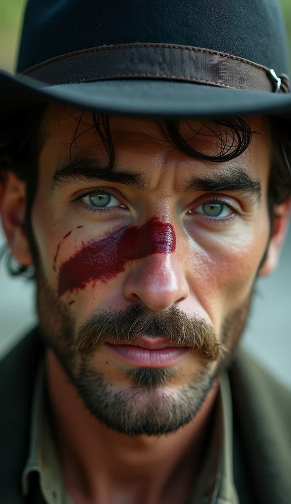 handsome man with scars on his face period clothes

