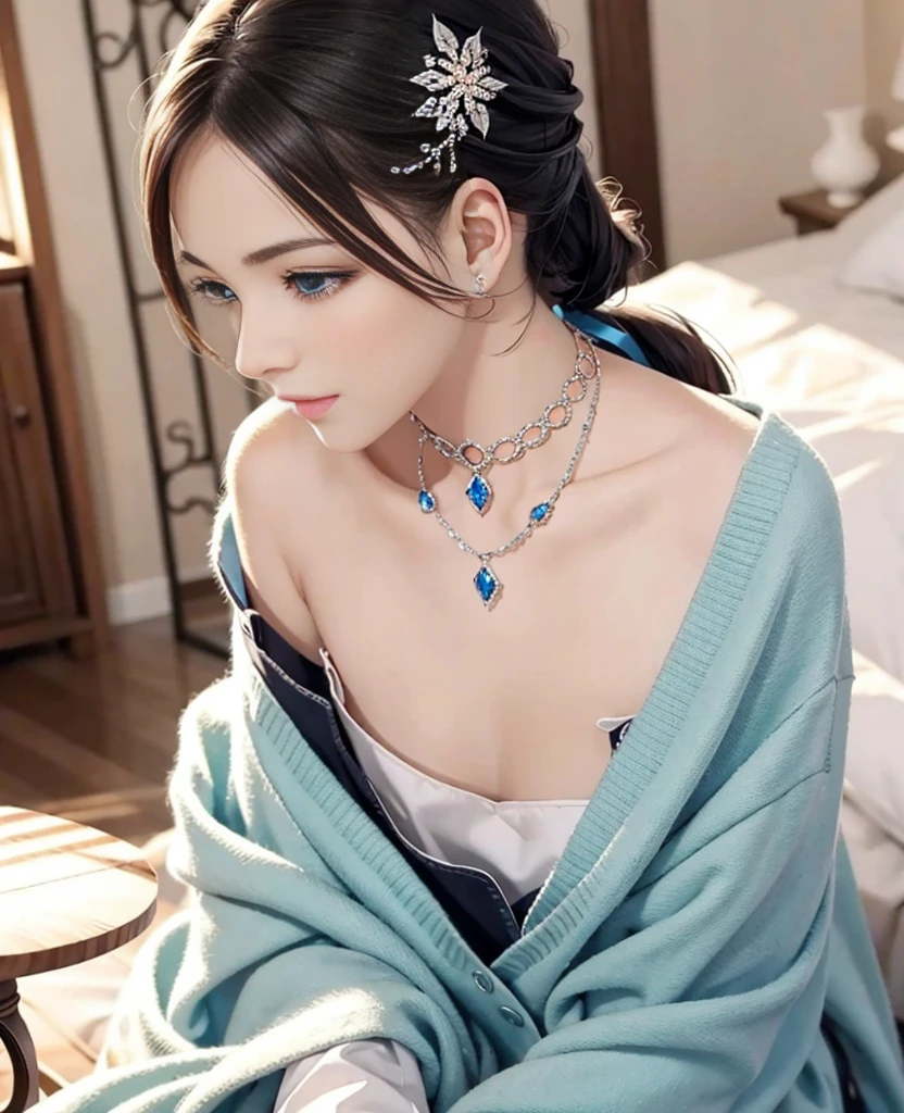 beautiful young woman laying on bed in pajamas, barefoot, full body shot, detailed eyes, detailed lips, extremely detailed face and eyes, long eyelashes, natural lighting, warm tones, soft focus, chiaroscuro, depth of field