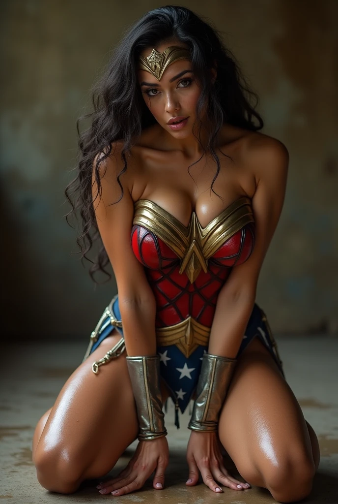 in the rubble muck and debrisCovered with tentacles, wonder woman, Tentacles around the body, many tentacles, Fine details,Tentacled,Tied with tentacles,,drooling,Crying,Detailed body,Full limbs,cameltoe