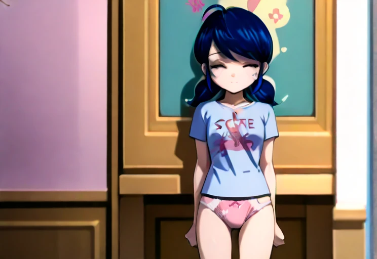 Young boy, with black hair, twintails haircut, blue eyes, naked, nude, no breasts, ahegao face, happy, seductive, trap character, futanari, 4k, masterpiece, great penis, wearing black fish stockings, good anathomy