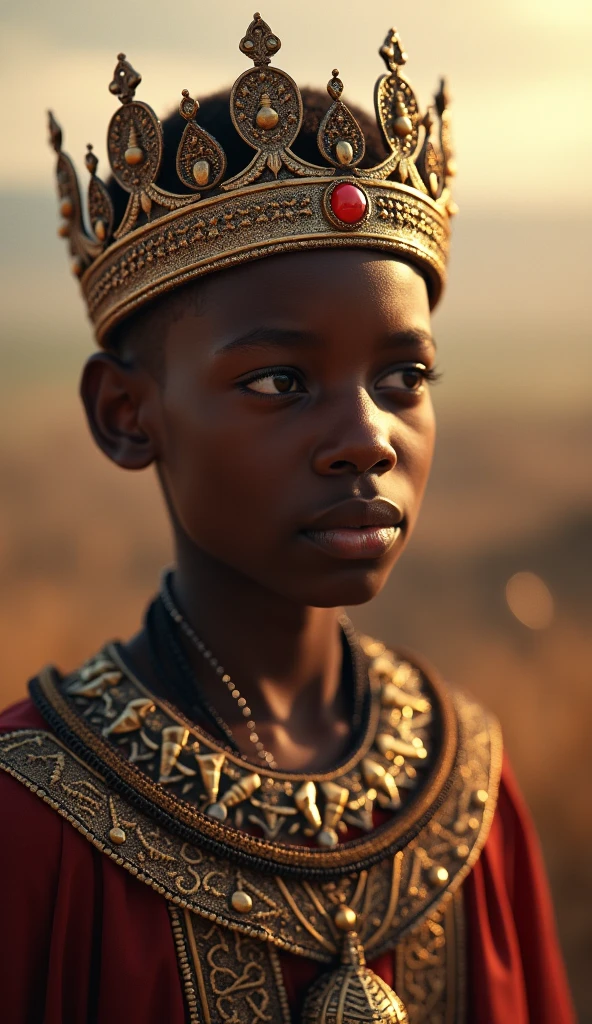 Baby Black King in front of his palace, Mansa Musa, ultrarrealista | |, altamente detalhado, hyper realistic, Perfect artwork, master part, melhor qualidade, alto, layered lighting -- 4K