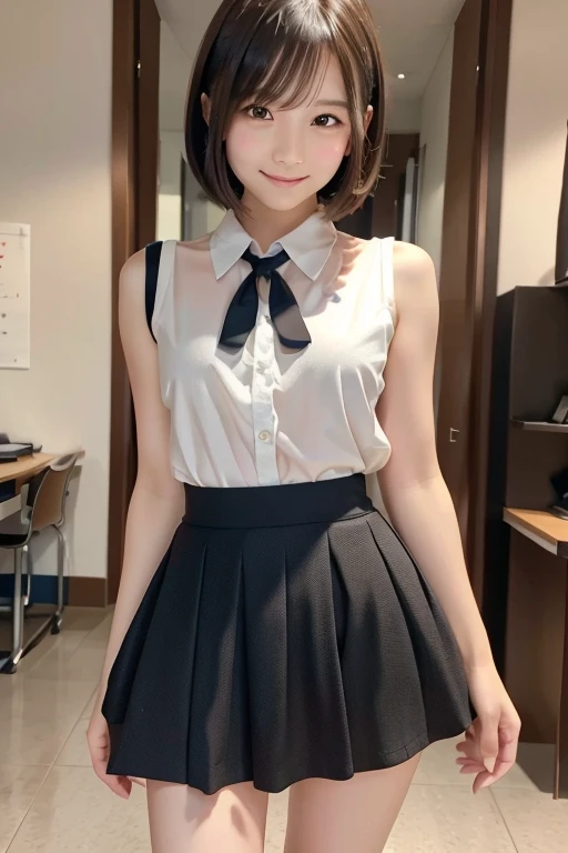 idol, One girl, Japanese, Middle school students, Elementary school student, prety, Sparkling eyes, No body hair, Thin legs, Attention to detail, Highest quality, High resolution, bobbed hair, short bob, ponytail, Middle school students, Elementary school student, 10years old, 9years old, 8years old, upper body, close up of face, smile, see through, upskirt, panties, mini skirt, Anatomically correct, Textured skin, high quality, high quality, high details, best quality, highres, super detail, accurate, high details, best quality, highres, super detail, accurate, high quality