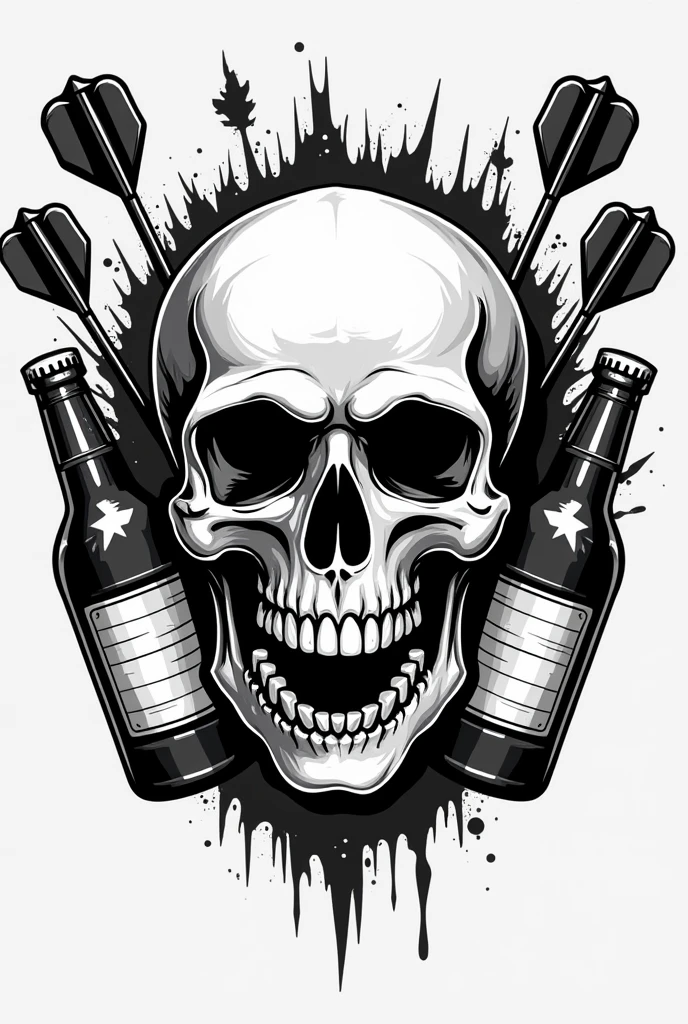A motorcycle club emblem with a skull engine, sexy woman, whiskey, cigar, smoke, wings, fire. 
