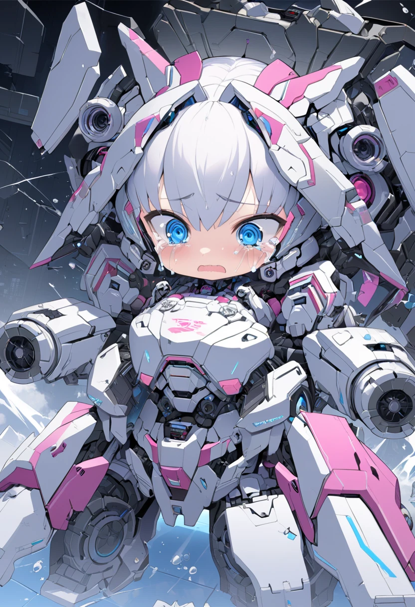 chibi, super deformed, mecha, cry, weep, cool pose, ultra detailed, absolutely resolution, masterpiece