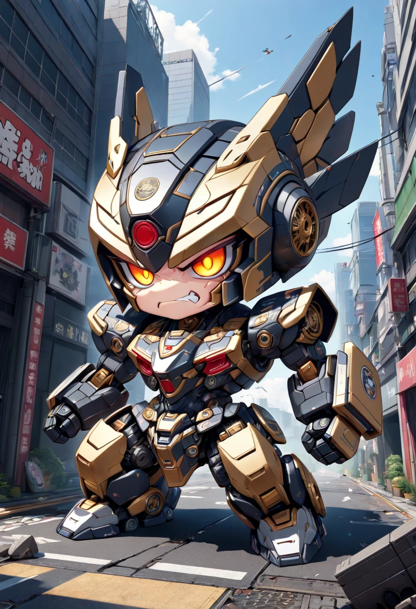 chibi, super deformed, mecha, angry, cool pose, ultra detailed, absolutely resolution, masterpiece