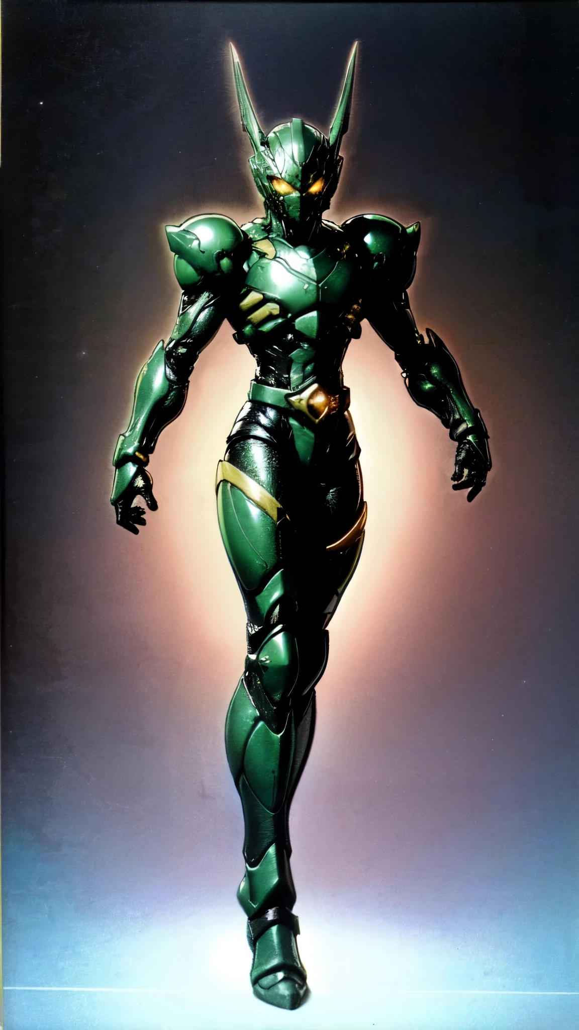 (masterpiece:1.5, best quality:1.5, extremely delicate:1.5), ((male:1.5)), a man wearing a full-face helmet, high-tech biomimetic armored combat suit, (a composite layered chest armor), the design balances heavy with agility, fully enclosed shoulder guards, matching arm and leg guards, a belt of gemstone, (the color scheme is primarily Red with Green and Yellow accents, Organic Biotech, Concept Inspired by Demon Skeleton, glowing eyes, armor glows), stand of a futuristic sci-fi city, this character embodies a finely crafted fantasy-style armored hero in anime style, exquisite and mature art style, metallic, high definition, highres, ultra-detailed, ultra-fine painting, professional, perfect body proportions, golden ratio, anatomically correct, symmetrical face, extremely detailed eyes and face, high quality eyes, creativity, RAW photo, UHD, 32k, Natural light, cinematic lighting, (masterpiece-anatomy-perfect:1.2)