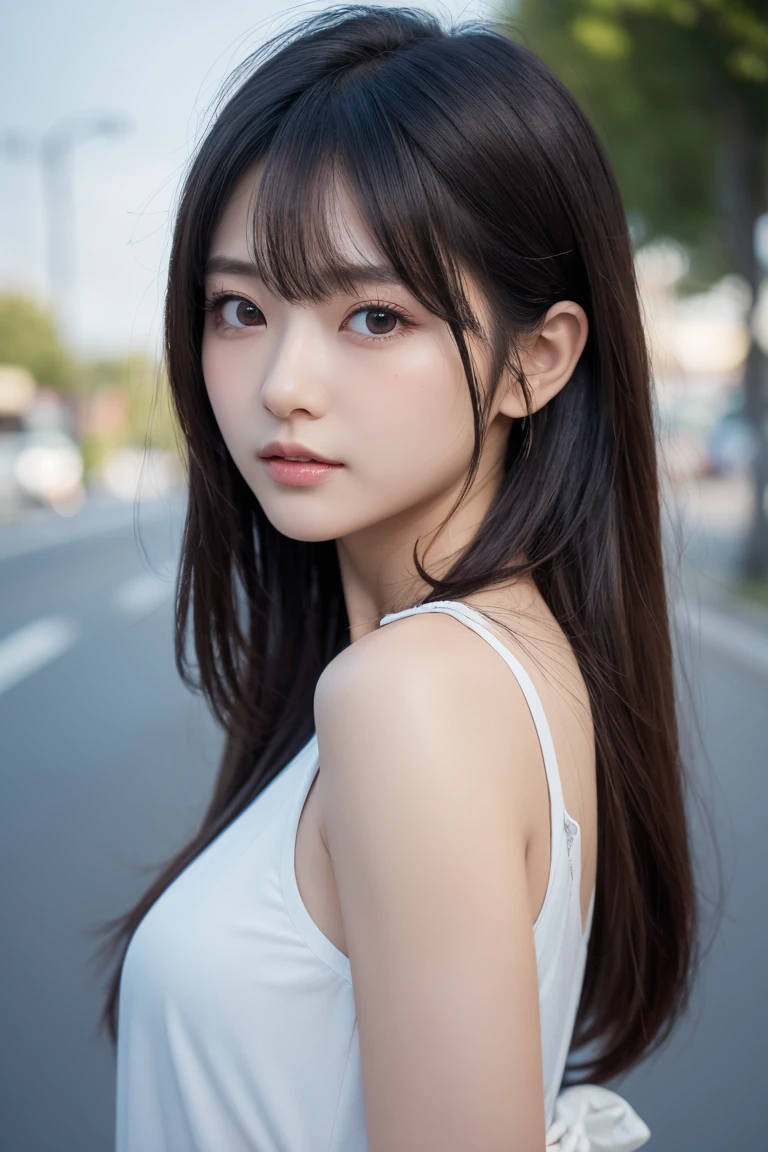 top-quality、 [3D images:1.15],hight resolution、Best Quality, High resolution, front-facing view、1girl in, small 、Beautiful face、Shinobu、solo、ighly detailed、Best intricate and detailed quality，very vey very detailed face，A sexy，Very detailed eyes，kochou Shinobu，O multicolored hair，No bangs，Hair intake，Purple Eye，haori，butterflys，absolute reference to center，Beautiful sky，Saber on the waist、clavicle、Uniform without sleeves、Cowboy Shot、