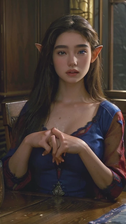 (Cowboy shot), Hyper-real , [NSFW], cinema shot, style of luis royo, A girl, Age 20 years, An incredibly beautiful demon hunter kneeling on the ground with a sword ,She wears a (White bodysuit), Short white cloak, Shoulder armor, ((Her clothes were torn by the fierce fighting、Broken and soiled)), Welding swords, (Long blonde silky hair), V-shaped face, Beautiful bright blue big eyes, Detailed skin, skin pore, Facial expression tired, [Open mouth], [Scars and cuts], dynamicposes, particles in the air, (Dynamic wind), detailedbackground, absurderes, weather:Rainy ,Vivid colors, Masterpiece, 8K raw data, photo-realistic, hdr, photon maping,depth of fields, Radio City, Surface scattering reflection, intricate background , Sharp focus, Perfectcomposition, an award winning photograph, cinematic smooth, intricately details, raytraced render, High contrast, tessellation:1.2, When shooting a Nikon 85mm f on a Nikon D750/1.8G lens, Specular reflection, Reflection map, rendering by octane, depth of fields ,perfecteyes , Amazing detail, Amazing sword, Realism