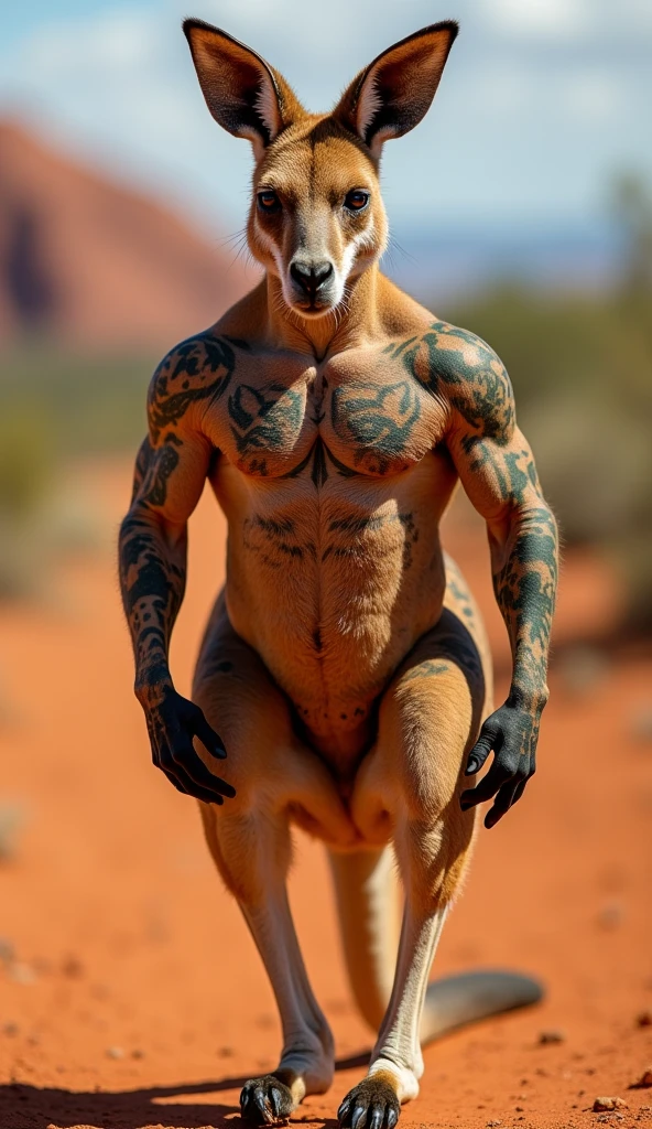 a muscular animal kangaroo with sunglasses