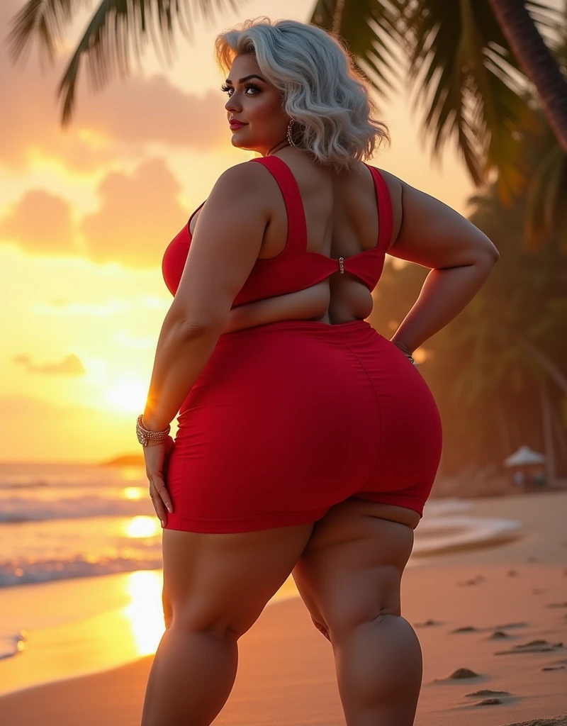 blonde hair, MILF PLUS SIZE bodysuit baywatch sexy CINTURA ALTA CAVADO SEXY vermelho, praia, LOIRO CABELO LOIRO, corpo plus size, barriga saliente, seios pequenos, quadris pequenos, medium ass, Standing walking on the beach.