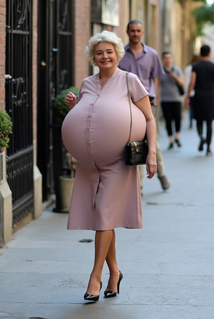 fine art portrait of a very elegant 40yo European lady, kissed by a handsome man in the city center, maternity photography, highest quality, sexy face high resolution, Eleonora Pavinat 40yo old, woman, knitted loose sleeveless turtleneck sweater, attractive business trousers, high heels, woman with (extremely huge breasts:1.4), pregnant belly, extremely erotic lady