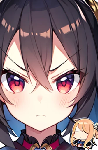 best quality, intricate details, 1girl, big breast, big tits, huge breast, short hair, hair, looking at viewer, ((empy eyes)), craziness, flat colors eyes, evil smile, crazy, (madman), (madman smile), shadow below, close up eyes, (((1 small pupils eyes))), (((big cast shadow in face))), <lora:GesugaoFaceV1:0.7>