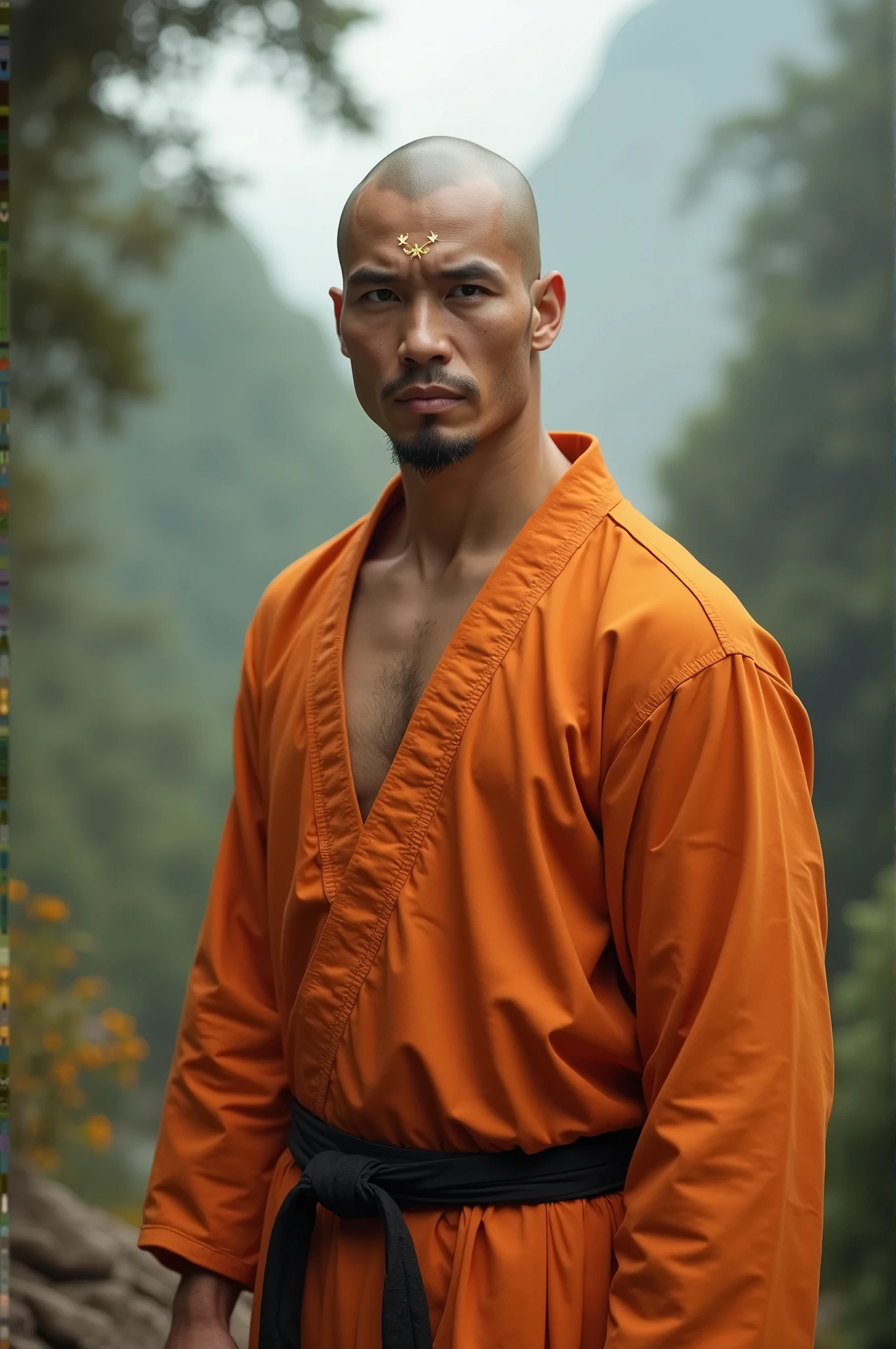 Create a realistic k photo of a handsome Chinese gentleman  teenager with sharp features, a defined six-pack, a toned physique, and a tanned complexion. He's wearing yellow football shorts and is sitting with his legs stretched out on a football field on a day with heavy rain. His body and clothes are drenched in the downpour.
