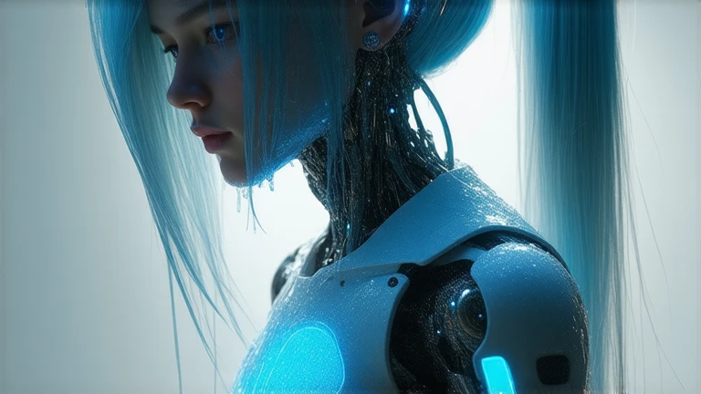 1 android robot girl with her whole body wet、A cyber costume made of nylon material with a lot of exposure、 best quality,   Masterpiece ,８k,  super high resolution, (photorealistic: 1.4),  RAW photos , soft focus white tone, Constraints、 light blue hair,  wet skin , (  Ultra Realistic Details )),  portrait,  Global Illumination ,  Shadow,  octane rendering , 8k,  ultra sharp , Colossal, cyberbank、technology、future、science、