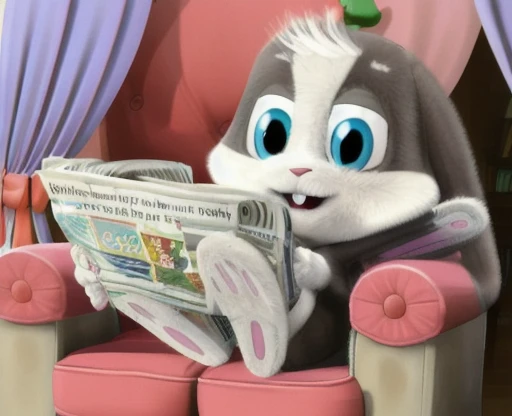 Rabbit reading a newspaper on an armchair 