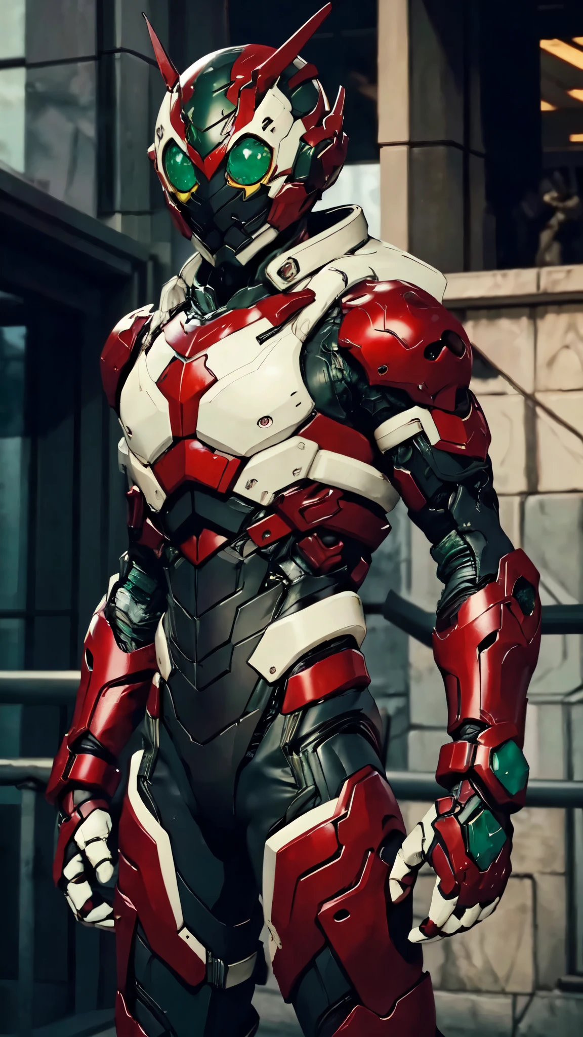 A man wearing a full-face helmet that covers most of his face, adorned in a biomimetic fantasy-style armor, the predominant black color is accented with red textures in the design this character embodies a finely crafted fantasy-style armored warrior design in anime, ((character concept art)), full body character drawing, high definition, best quality, ultra-detailed, extremely delicate, anatomically correct, symmetrical face, extremely detailed eyes and face, high quality eyes, creativity, RAW photo, UHD, 16k, (Natural light, cinematic lighting, masterpiece:1.5)