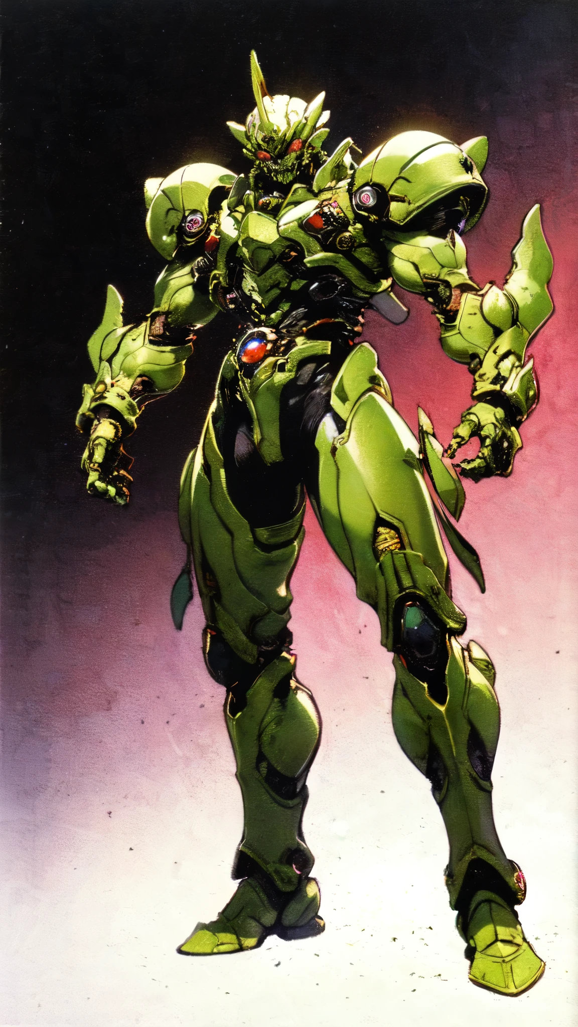 (masterpiece:1.5, best quality:1.5, extremely delicate:1.5), ((male:1.5)), a man wearing a full-face helmet, high-tech biomimetic armored combat suit, (a composite layered chest armor), the design balances heavy with agility, fully enclosed shoulder guards, matching arm and leg guards, a belt of gemstone, (the color scheme is primarily Red with Green and Yellow accents, Organic Biotech, Concept Inspired by Demon Skeleton, glowing eyes, armor glows), stand of a futuristic sci-fi city, this character embodies a finely crafted fantasy-style armored hero in anime style, exquisite and mature art style, metallic, high definition, highres, ultra-detailed, ultra-fine painting, professional, perfect body proportions, golden ratio, anatomically correct, symmetrical face, extremely detailed eyes and face, high quality eyes, creativity, RAW photo, UHD, 32k, Natural light, cinematic lighting, (masterpiece-anatomy-perfect:1.2)