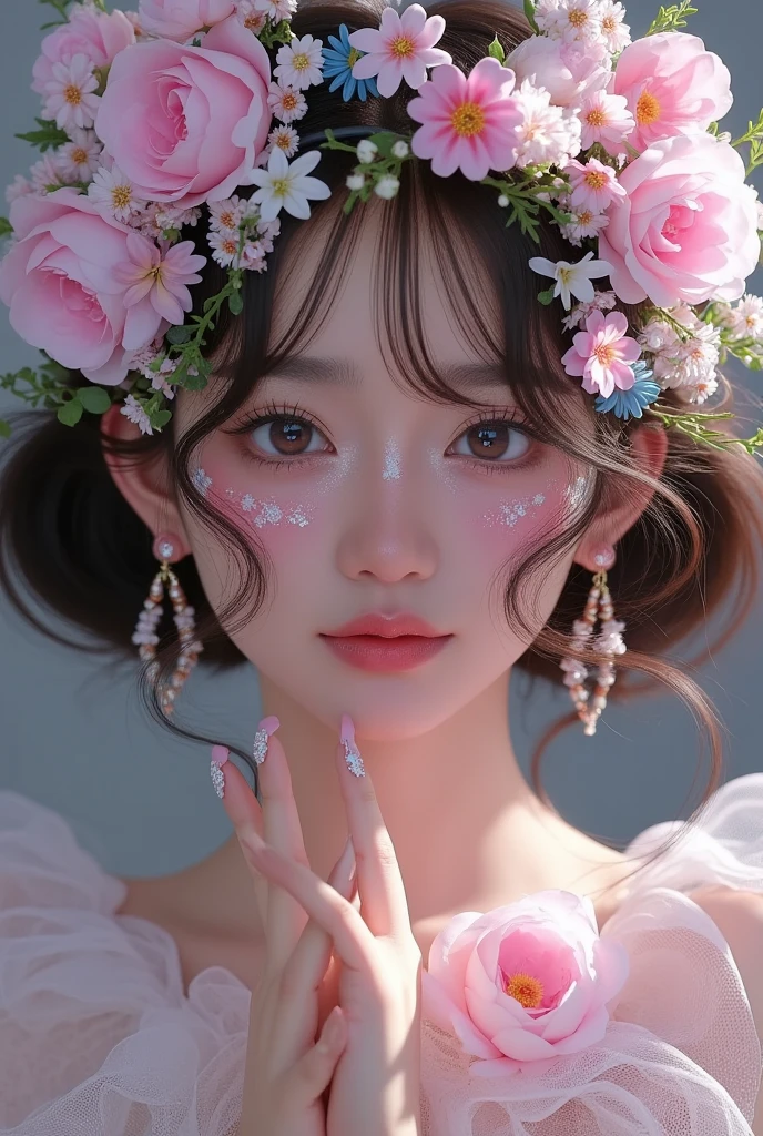  of anime comics， close-up of a woman wearing a crown of flowers on her head, artwork in the style of Gu Weiss, Gu Weiss, 🌺 CG Society,  Fantastic Beauty,  Beautiful digital illustrations,  was inspired by Cheng Yanjun , Adorable realistic portrait ,   creates  , Aesthetic Portraits, By Lu Dongjun,  Beautiful digital art ,  trending on cgstation 