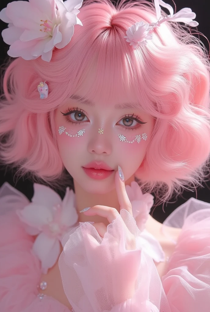  There is a woman dressed in pink,头发也是粉色的, 🌺 CG Society, Adorable realistic portrait , artwork in the style of Gu Weiss, Pink Girl,  Amazing anime character portrait with pink hair too , Fairy Tale Core, Gu Weiss, glowing Pink face, Pink face,  A beautiful anime portrait ,  trending on cgstation ,  was inspired by Cheng Yanjun , Beautiful anime style, Fantasy Aesthetics!