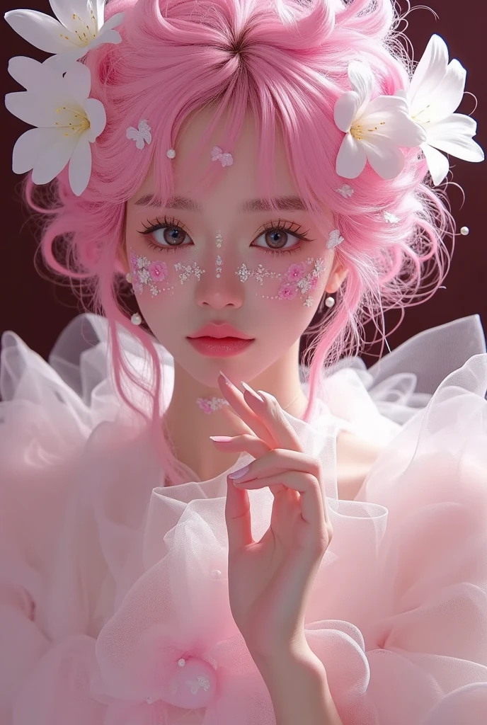  There is a woman dressed in pink,The hair is pink too, Digital art inspired by Yanjun Cheng ,  is popular in the CG community, Fantasy Art, 🌺 CG Society, Adorable realistic portrait , artwork in the style of Gu Weiss, Pink Girl,  Amazing anime character portrait with pink hair too , Fairy Tale Core, Gu Weiss, glowing Pink face, Pink face,  A beautiful anime portrait 