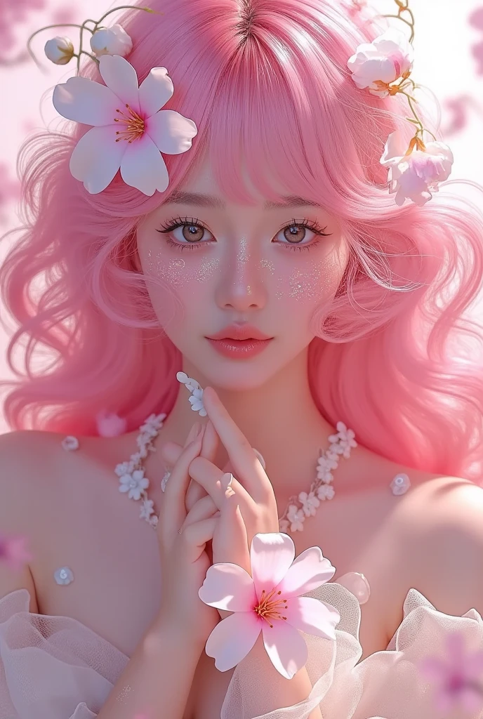  There is a woman dressed in pink,The hair is pink too, 🌺 CG Society, Adorable realistic portrait , artwork in the style of Gu Weiss, Pink Girl,  Amazing anime character portrait with pink hair too , Fairy Tale Core, Gu Weiss, glowing Pink face, Pink face,  A beautiful anime portrait ,  trending on cgstation ,  was inspired by Cheng Yanjun , Beautiful anime style, Fantasy Aesthetics!