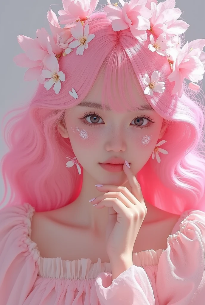  There is a woman dressed in pink,The hair is pink too, 🌺 CG Society, Adorable realistic portrait , 