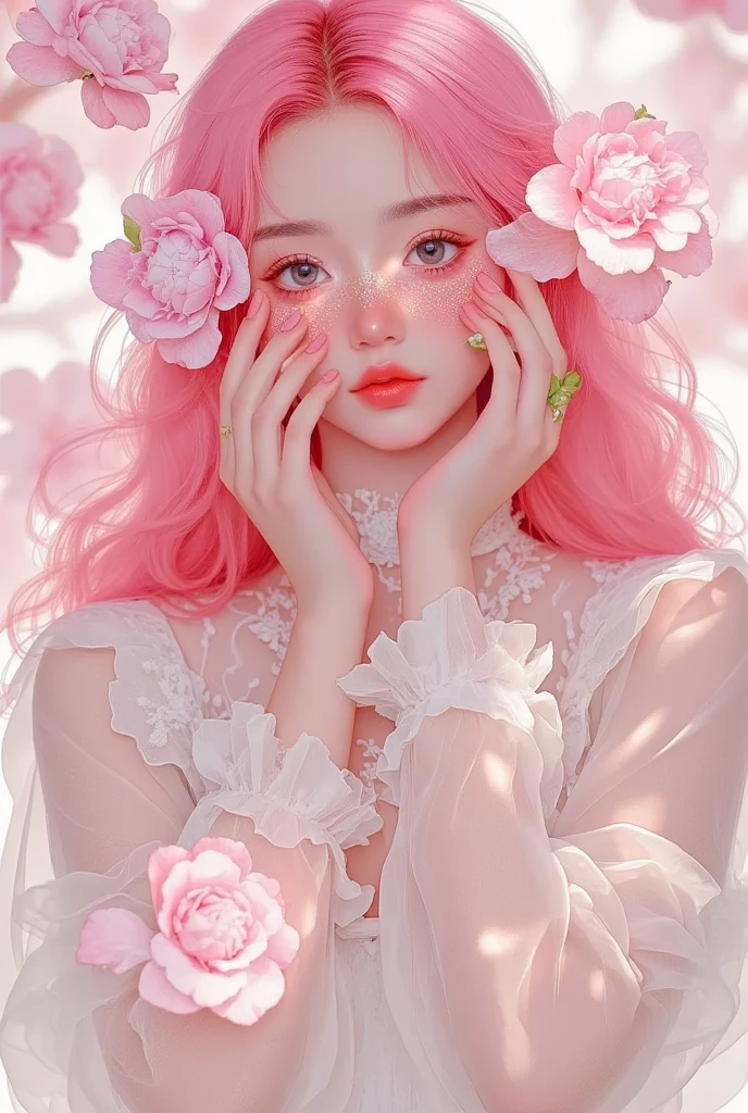  There is a woman dressed in pink,The hair is pink too, 🌺 CG Society, Adorable realistic portrait , artwork in the style of Gu Weiss, Pink Girl,  Amazing anime character portrait with pink hair too , Fairy Tale Core, Gu Weiss, glowing Pink face, Pink face,  A beautiful anime portrait ,  trending on cgstation ,  was inspired by Cheng Yanjun , Beautiful anime style, Fantasy Aesthetics!