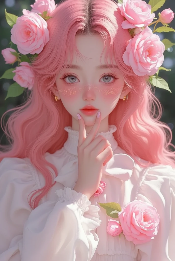  There is a woman dressed in pink,The hair is pink too, 🌺 CG Society, Adorable realistic portrait , artwork in the style of Gu Weiss, Pink Girl,  Amazing anime character portrait with pink hair too , Fairy Tale Core, Gu Weiss, glowing Pink face, Pink face,  A beautiful anime portrait ,  trending on cgstation ,  was inspired by Cheng Yanjun , Beautiful anime style, Fantasy Aesthetics!