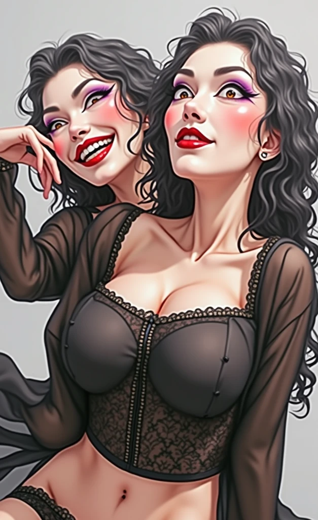 flat vector logo of a couple of sexy voluptuous sweet zombie girls