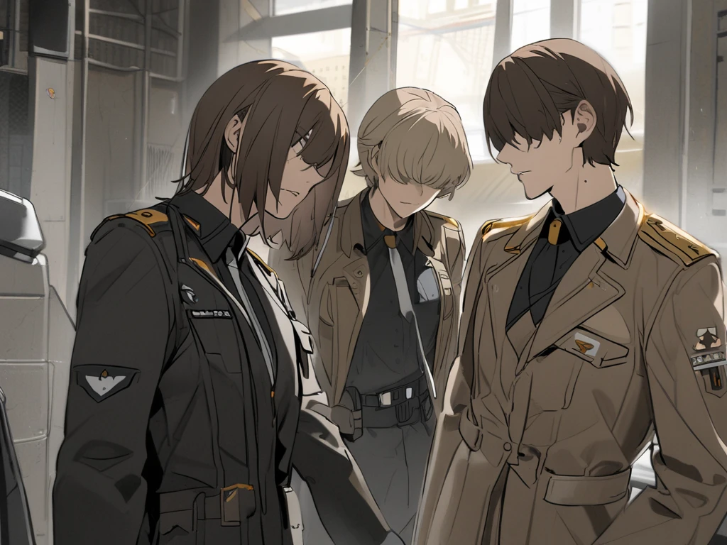 Very detailed, Absurd, Ultra-high resolution, Very detailed, Highest quality,West Spring,short hair、Brown eyes、uniform、one person's, alone, happy smile, smile, smile、Mouth closed, Are standing,From the side,cuteポーズ, Cowboy Shot,Become thinner, cute, Perfectly symmetrical face, Very detailed目, Ultra detailed hair, 超cute, so beautiful, Cityscape,