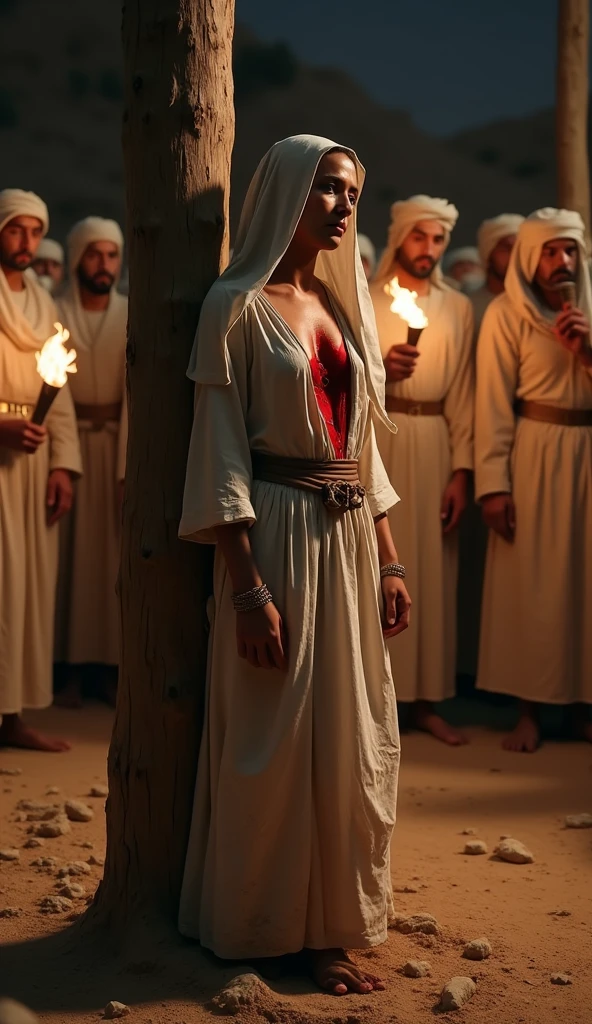ancient imperial priestess, the body wet dirty, the body scrtched covered with ancient signs, the body red painted, ancient empire stone temple fire, night darkness shadow, shaved hairy, the hood lace, hairs very very long, fog smoke, the cloak long lace, fullbody skin