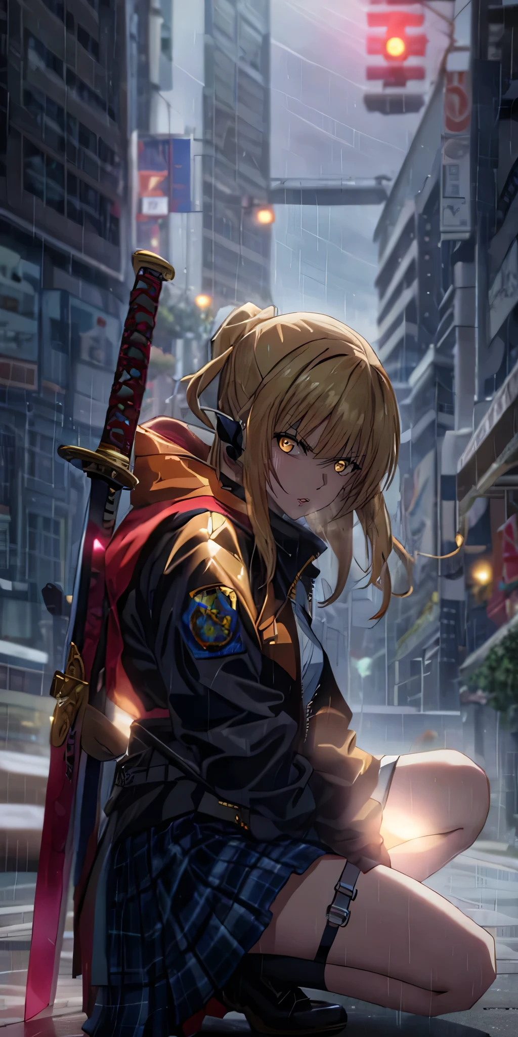  Rose,  blonde hair,  long hair, Drill Hair, aninomically correct, heavy breinhing, minure female, anime girl Kneel down with a sword in her back, arms, sword,   1 girl, sheinh,  Alone, sheinhed,  watching _in_ viewer,  skirt, thigh_ strap, shoes,  jacket, Blur, rain,  piercing , Outdoor, 薄dark光, (cineminic:1.2), Kneel, teachwear  jacket, mini skirt, "Glow effect, God&#39;s Rays, hand drawn, render, 8k,  Octane Rendering , Cinema 4D, Blender, dark, inmospheric 4K ultra detailed, cineminic,  sharp concentration, Large depth of field,   Masterpiece , colors, 3d  Octane Rendering , 4K,  concept art, trending on artstinion,  Hyperrealistic ,  bright color,  Highly Detailed CG Unity 8K Wallpaper,  Photo of, Intricine,  high detail, draminic", (Shadowy Face:1.2),  hollow eyes,  golden eyes,  watching  in  viewer, (heavy breinhing:1.2), Sulky , lips, Shining Eyes,