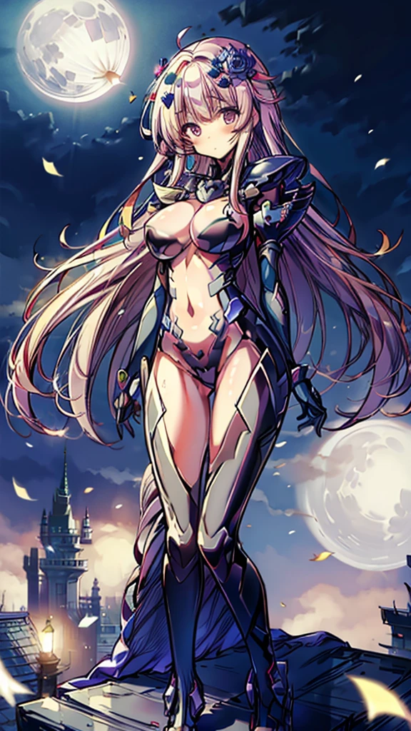   best quality ,  Official Art,   Masterpiece , Fabric Shading,  high definition ,  very detailed,  colorful ,  maximum details, fantasy, suit, 1 female, Age 25,   best quality ,  Official Art,   Masterpiece , Fabric Shading,  high definition ,  very detailed,  colorful ,  maximum details, fantasy, battle suit,1 female, Age 25,  steps, castle town with old castles , sunny, unkempt hair,  Big Breasts ,  skinny,Confetti falling、Blessed、welcome:1.5、 camel toe :1.3,  neutral color :1.9,(cure moonlight,  hair ornament behind the school, blue rose,)