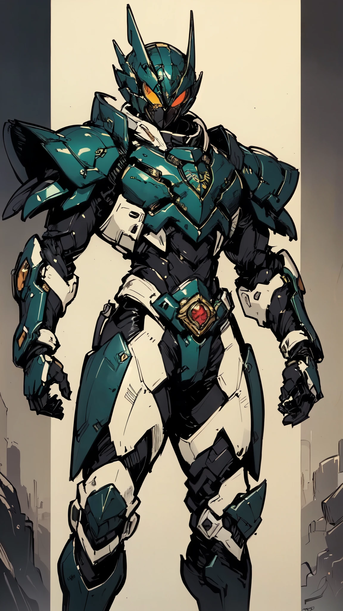 (masterpiece:1.5, best quality:1.5, extremely delicate:1.5), ((male:1.5)), a man wearing a full-face helmet, high-tech biomimetic armored combat suit, (a composite layered chest armor), the design balances heavy with agility, fully enclosed shoulder guards, matching arm and leg guards, a belt of gemstone, (the color scheme is primarily Red with Green and Yellow accents, Organic Biotech, Concept Inspired by Kamen Rider, glowing eyes, armor glows), stand of a futuristic sci-fi city, this character embodies a finely crafted fantasy-style armored hero in anime style, exquisite and mature art style, metallic, high definition, highres, ultra-detailed, ultra-fine painting, professional, perfect body proportions, golden ratio, anatomically correct, symmetrical face, extremely detailed eyes and face, high quality eyes, creativity, RAW photo, UHD, 32k, Natural light, cinematic lighting, (masterpiece-anatomy-perfect:1.2)