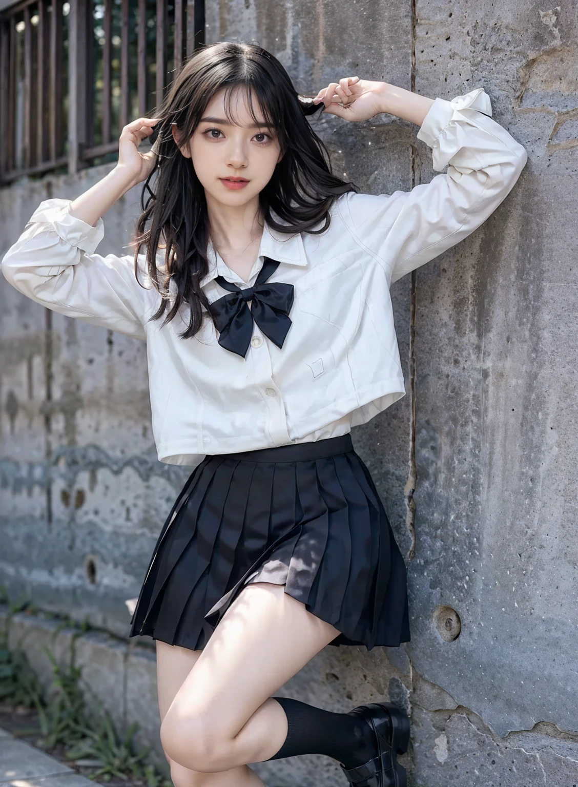 (details of white and gold accents in body costumes: 1.05), (negative space: 1.4), (full body), 1 girl, (((solo)), viewer watch, from above, masterpiece, highly detailed, (((cinematic lighting)), (sparkling), ((dramatic lighting)), (beautiful detailed glow)), stern look, blush, intricate details, lens flares, (black hair: 1.5), (short hair :1.2), (Ice Wings: 1.6), Floating Crystals, Light Particles, (Small: 1.5), (Red Eye: 1.3), (Pink Eyes: 0.4), (Night: 1.3), (Flower: 1.25), Glowing, Floating Glow, Floating Hair, (Forehead: 1.3), (Missb0Tez: 1.3), Ray Tracing, Diffraction Spikes, (Firefly: 1.2), Wisp, Thigh Band, Alice in Wonderland \ (Black theme (1.1), red cape, (((pleated skirt))), ruffled skirt, layered skirt, overskirt, (plaid skirt: 1.15), collared shirt, suit jacket, (white shirt: 1.4), red armor, (asymmetrical legwear)), floating cape, cape: 10 layers, (long coat, open jacket)), straight hair, ( streak hair: 1.3), hair above one eye, asymmetrical bangs, sweeping bangs, head tilt, (depth of field: 0.4), dynamic composition,