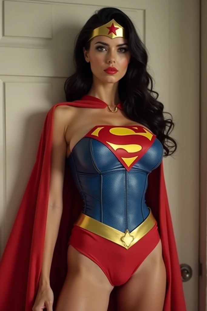 (best quality,4k,8k,highres,masterpiece:1.2),ultra-detailed,(realistic,photorealistic,photo-realistic:1.37),portrait, Carly ,beautiful detailed eyes,beautiful detailed lips,extremely detailed face,long eyelashes, sexy,soft lighting,subtle background,professional photography,vivid colors full body , by a fan, blushing face () full body (seductive) (ready for sex) (biting her lips) (Supergirl outfit) (long black hair), nude, naked
