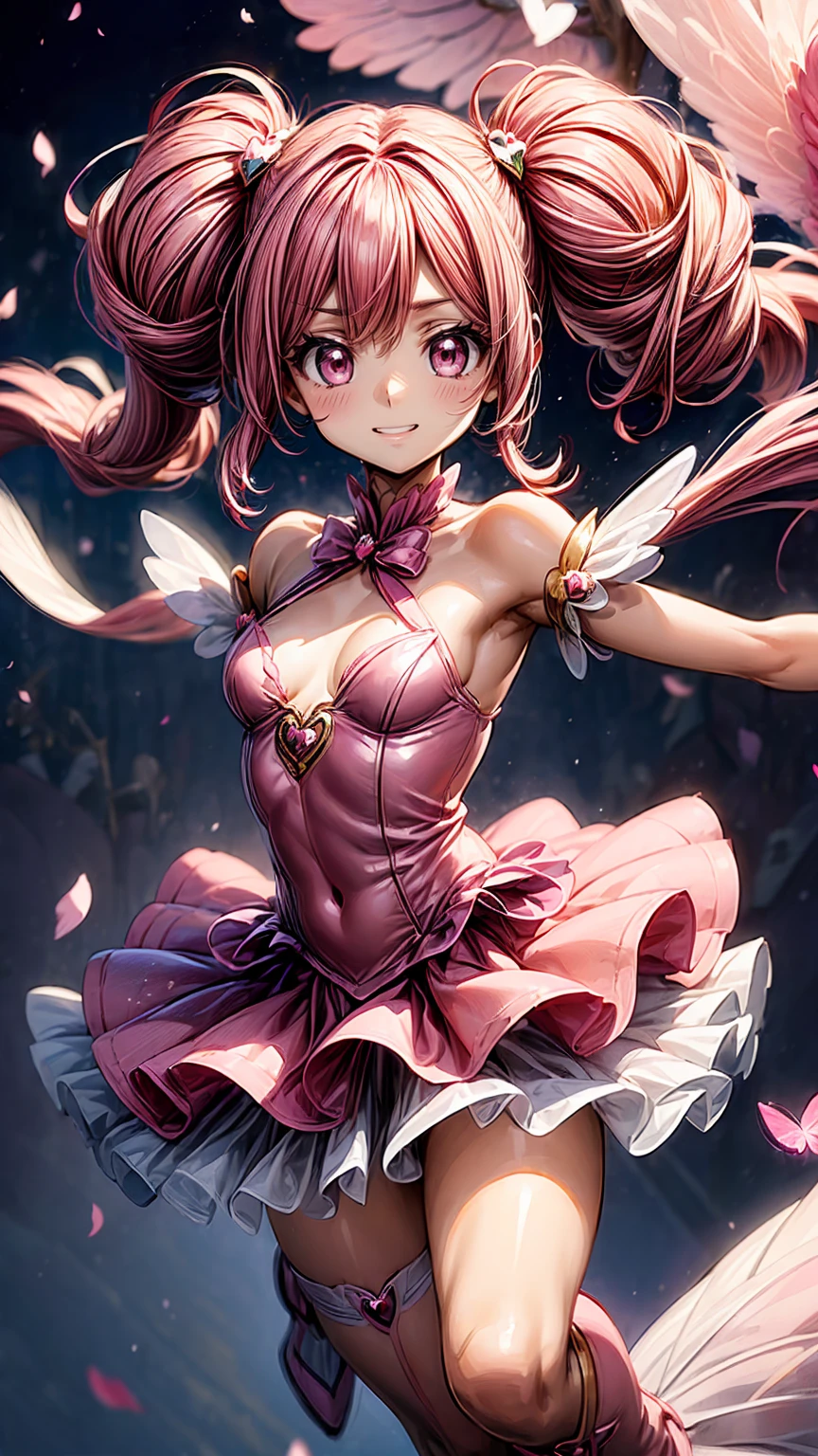 gorgeous redhead woman wearing semi transparent pink dress, medium tits, small salient vulva, anime style, 8k