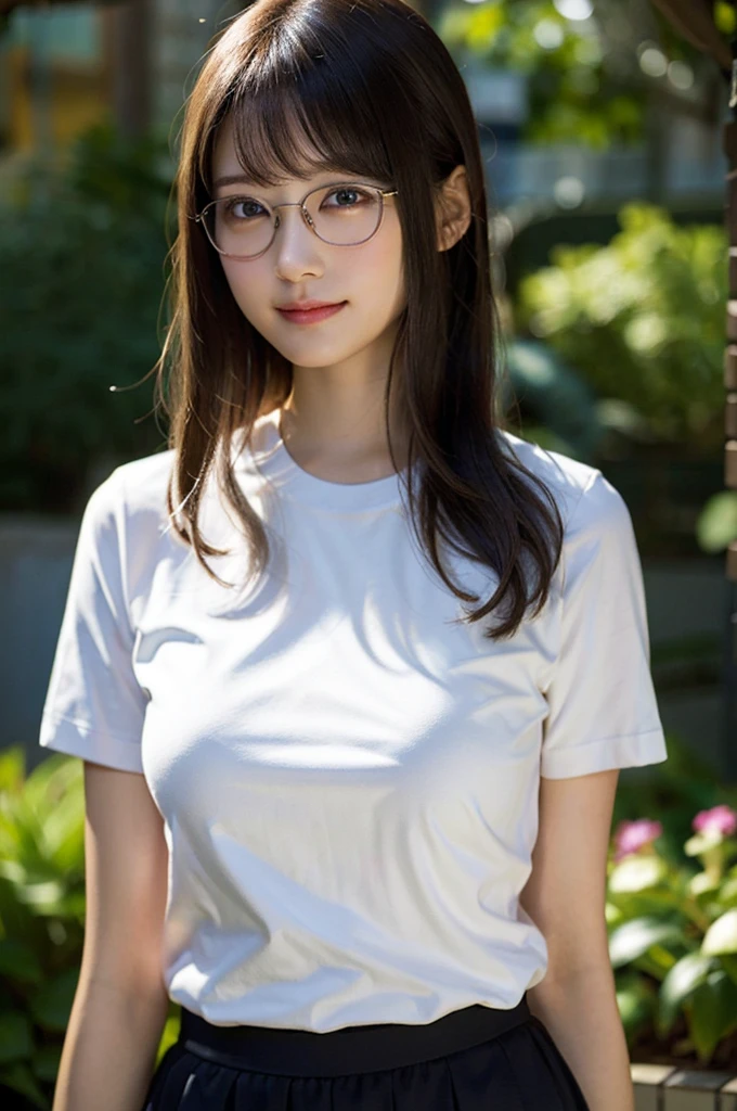 looking at viewer,high school girl,leaning forward,(random cute clothes),(random Lively pose),(Thin type),(large breasts),(random hairstyle),(Highest image quality, (8K), Ultra-realistic, Best Quality, High quality, High Definition, high quality texture, high detailing, Beautiful detailed, fine detailed, extremely details CG, Detailed texture, realistic representation of face, masterpiece, presence),(wearing glasses:1.1)