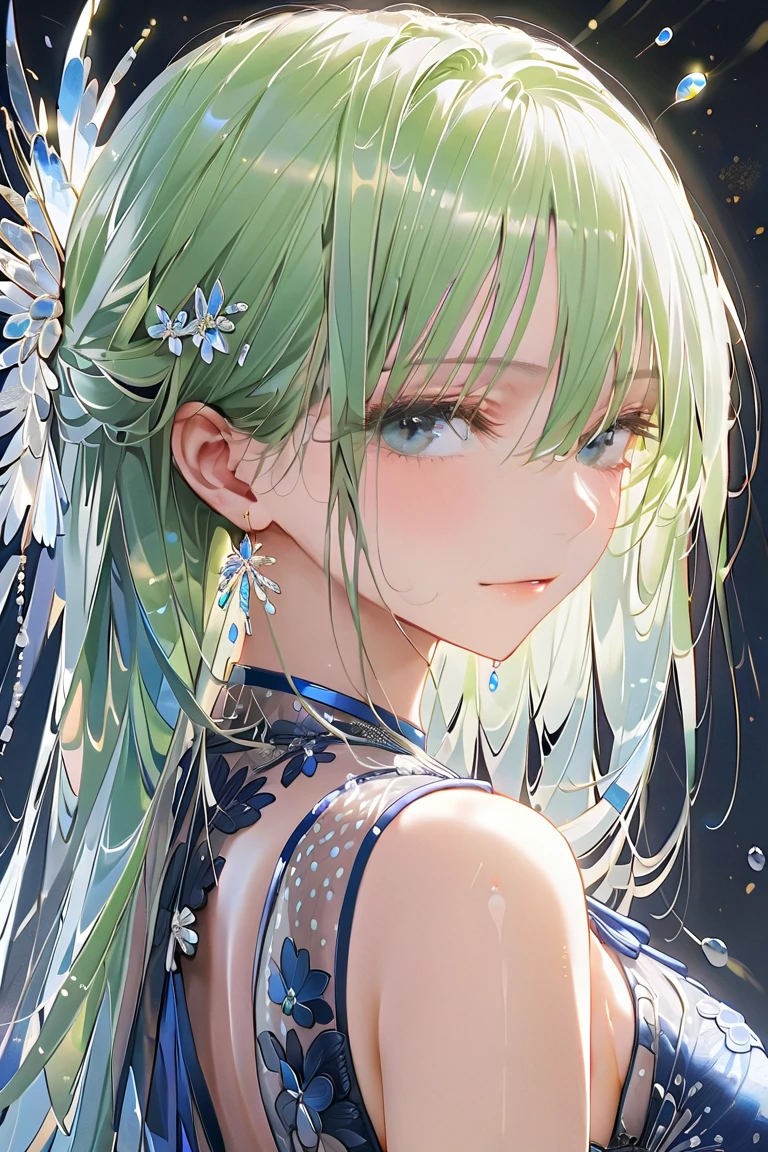 (nsfw;1.4),(masterpiece,,extremely detailed,8k,amazing quality,great quality,very aesthetic,looking at viewer;1.4),1 girl,solo,(light green hair,long hair,blue eyes,light smile;1.2),(blue bra,;1.2),(upper body,,1.2),(perfect anatomy;1.4),intricate detailed,intricate detailed eyes,intricate shiny hair line,shiny clothes,best quality, amazing quality,very aesthetic}}},dynamic lighting, best quality, amazing quality,very aesthetic,